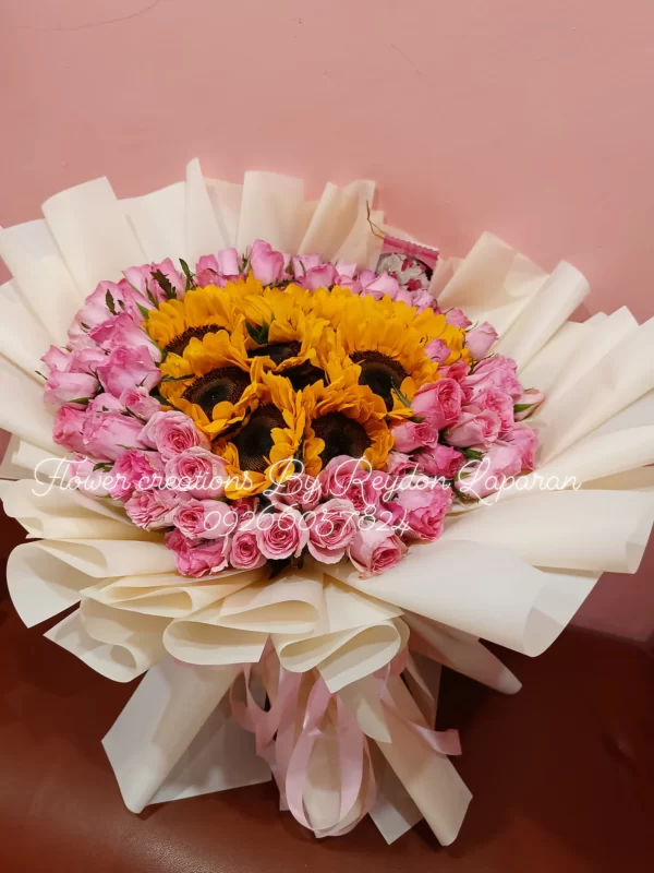 A Radiant Fusion of Fresh Sunflowers and Pink Flowers by Flower Creations