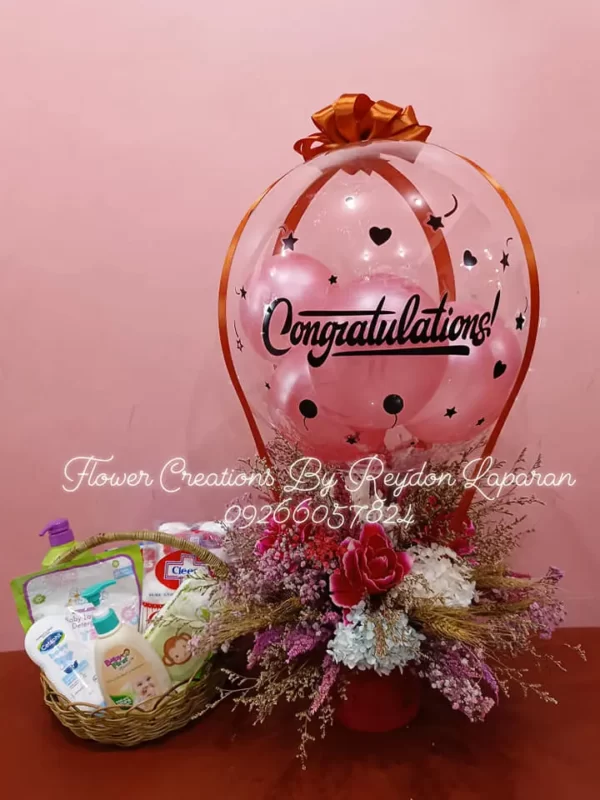 Congratulatory Flowers with Balloons by Flower Creations