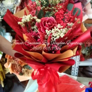 Dried Flower Bouquet with Red Rose