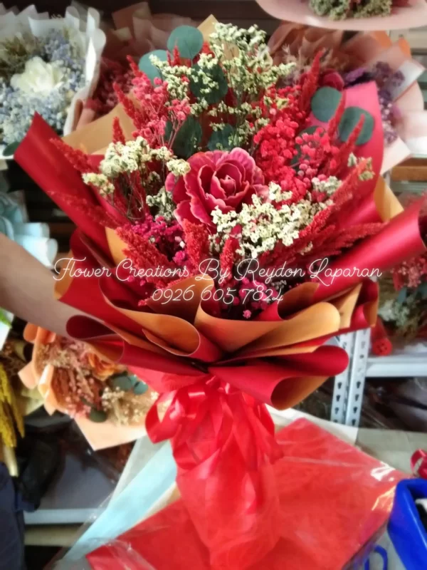 Dried Flower Bouquet with Red Rose by Flower Creations