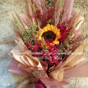 Dried Flower Bouquet with Sunflower by Flower Creations
