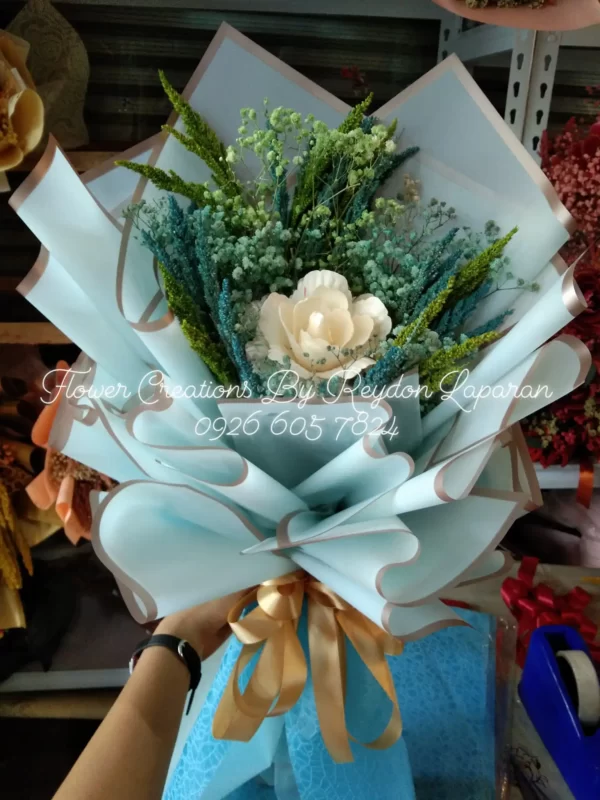 Dried Flower Bouquet with White Rose by Flower Creations
