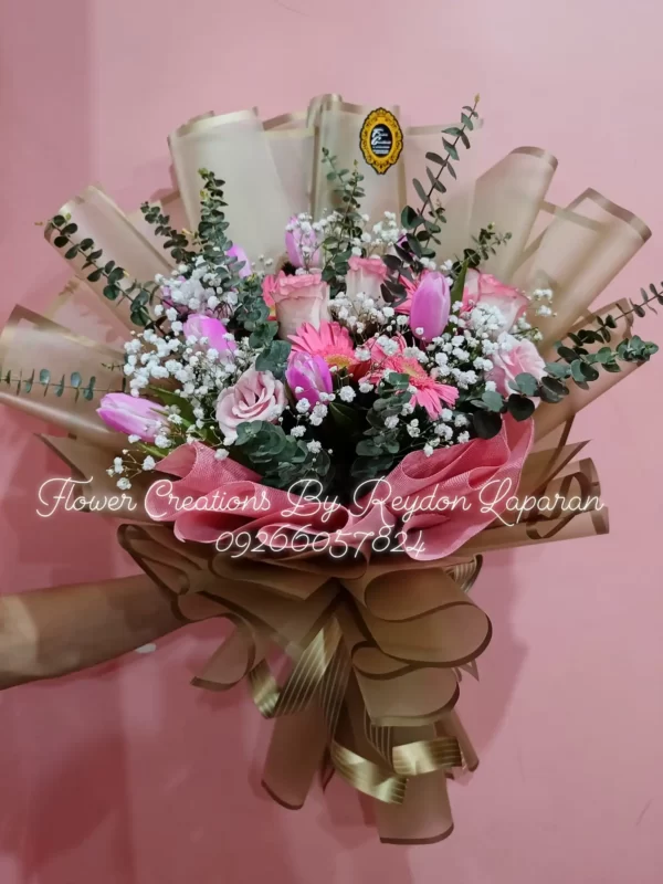 Elegant Mixed Flower Bouquet in Golden Brown Wrap by Flower Creations cdo