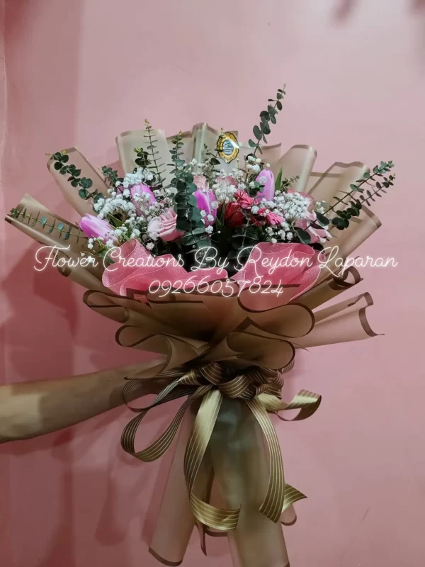 Elegant Mixed Flower Bouquet in Golden Brown Wrap by Flower Creations in cdo