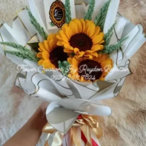 Sunflower Bouquet Trio in Elegant White Wrap