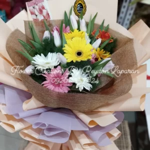 Fresh Flower Vibrant Tulips and Gerbera Bouquet By Flower Creations