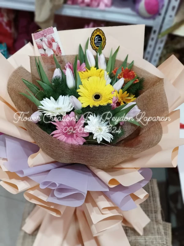 Fresh Flower Vibrant Tulips and Gerbera Bouquet By Flower Creations