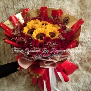 Grand Blossoms: Large Bouquet with 50pcs Roses and 7pcs Sunflowers