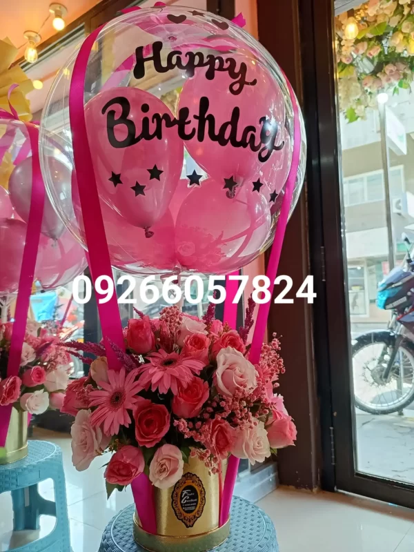 Birthday Bobo Balloon and Flower Arrangement in a Box by Flower Creations
