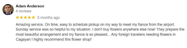 Customer Testimonial for Flower Creations Shop CDO 1